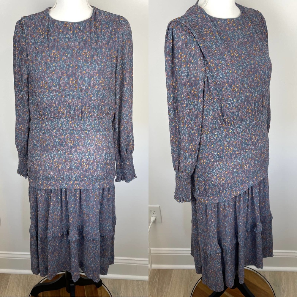 Modern Citizen Floral Long Sleeve Midi Dress In Blue Size XS